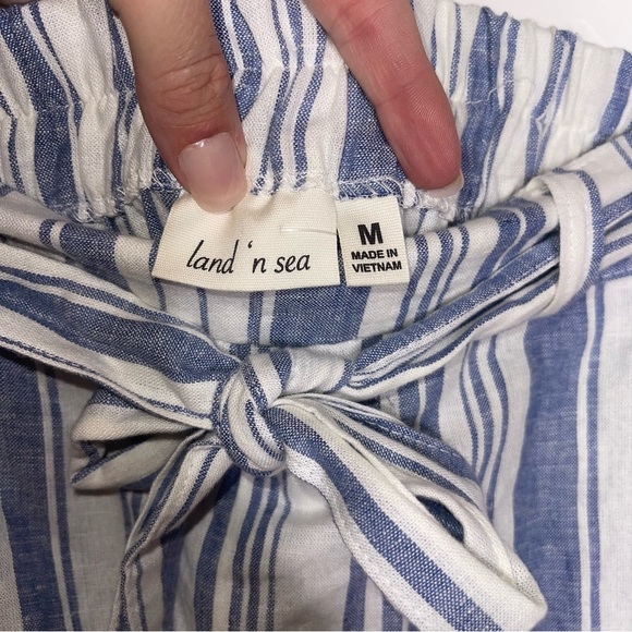 LAND ‘N SEA Blue and White Stripe Linen Blend Wide Leg Pants M NWT - Picture 4 of 8